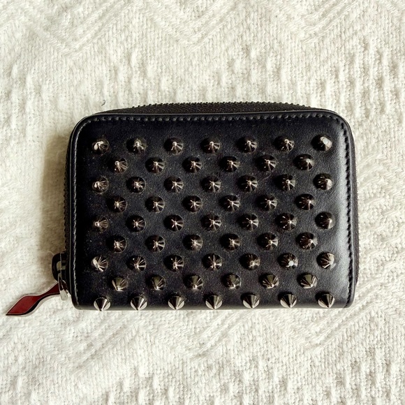Christian Louboutin Black Spike Leather Panettone Card Holder / Coin Purse VGUC
